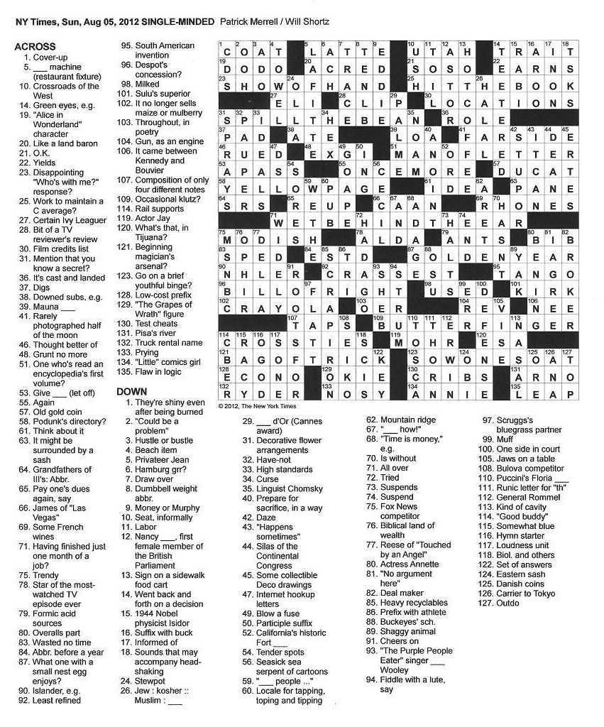Single minded preoccupation crossword